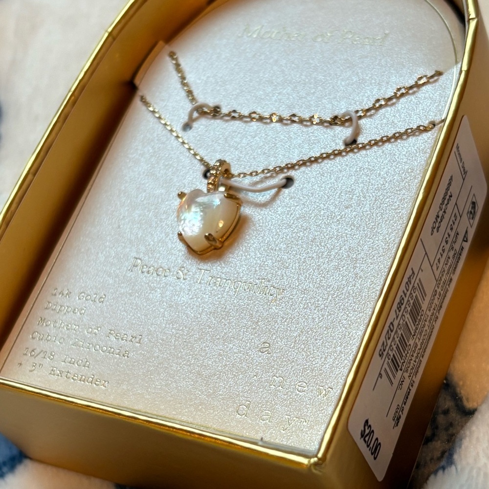A New Day Gold-Dipped Necklace with Iridescent Mother of Pearl Heart Pendant